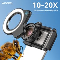 Objectif macro APEXEL 10-20X Zoom HD pour téléphone portable avec lumière LED pour iPhone, Samsung et tous les smartphones, idéal pour la macrophotographie des cils.