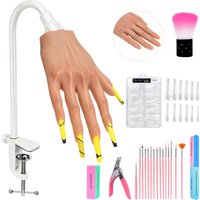 Main d'entraînement Veikmv pour ongles en acrylique, doigts flexibles en silicone 1:1, main d'entraînement réutilisable pour ongles, kit cadeau Halloween