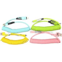 4 in 1 65W Spring Short Data Cable 6A USB Type C Spring Telescopic Quick Fast Charger Wire Spring USB Cable for iPhone 13 14 15