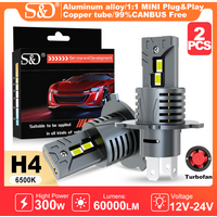 S&D H4 LED Light 300W 60000LM LED Headlight Canbus 24 CSP Car High Low Lamps With Turbo Fans Auto Lights for Driving 6500K White