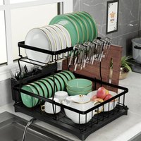 Tier Dish Drainer Rack, Rustproof Dish Drying Rack for Kitchen Countertop, Draining Board Rack with Drip Tray, Cutlery Drainer,