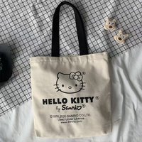Kitty High-Value Retro Canvas Bag Cute Cartoon Pattern Large Capacity Tote Versatile Shoulder Handbag Kawaii Kitty