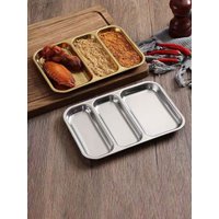 Retro 304 Stainless Steel Barbecue Plate with Compartments, Snack Plate, Special Plate for Barbecue Restaurants, Seasoning Plate, Dipping Sauce All-In-One Plate, 1 Piece