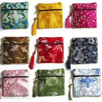 10PCS Mix Colors Chinese Zipper Coin Tassel Silk Square Jewelry Bags Pouches