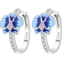 PANPOKI S925 Sterling Silver Blue Orchid Flowers Earrings Hoop Earrings Women Jewelry Original Trendy Anniversary Gifts