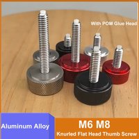 1pcs Aluminum Thumb Screw M6 M8 Aluminum Alloy Knurled Flat Head + Stainless Steel Thread With POM Buffer Glue Hand Tighten Bolt