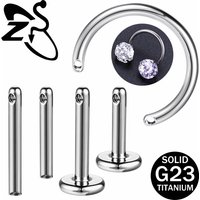 ZS ASTM F136 Titanium 1-5pcs/lot Lip Piercings Rod Women Side Thread Bar Horseshoe Rings Helix Conch Labert Piercings Accessory