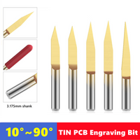 10pcs PCB Milling Cutter 10-90° V Shape Engraving Bit ,3.175mm(1/8) Shank CNC Router Bit TiN Coated Wood Cutter Carbide End Mill
