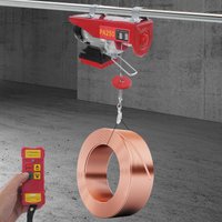 250kg Electric Hoist with Wireless Remote 12m Steel Wire & 2 Slings UK 550W Red