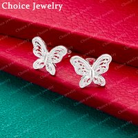 925 Sterling Silver Butterfly Stud Earrings For Women Fashion Jewelry Retro Grace Wedding Accessories Gifts