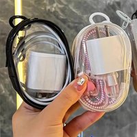Transparent Cable Storage Bag with Ring PVC Organizer Data Line U Disk Bag for Outdoor Earphone Charger Case Protective Cover