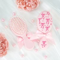 Coquette Style Pink Paddle Hair Brush - Bow & Butterfly Print, Portable Size for Gifting & On-the-Go Styling