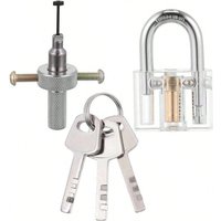 Professional Locksmith Training Set Transparent Padlock with 2-in-1 Lock Pick Tool for Lock Picking Practice Legal Use Only