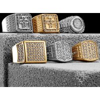 Luxury Gemstone Hip Hop Cross Men Rings Stainless Steel Women Couple Jewelry Punk New In Rock Fashion Accessories Gift Wholesale
