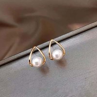 2026 New Trend Gold Color Small Pearl Stud Earrings For Women Minimalist Metal Hollow Geometric Earrings Jewelry