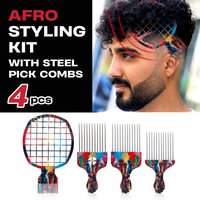1/2PCS Black Men Curly Hair Mesh Comb Stainless Steel Pin Pick Afro Hair Comb Salon Net Comb Hairdressing Styling Tools Comb Set
