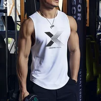 Fluorescent Green X Print Men's Tank Top Fitness Training Vest Fashion Street Style Sleeveless Top