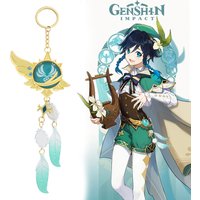 Venti Vision Of God Feather Keychain Big Size Metal Luminous Double Sides Keyring Cosplay Accessories Props