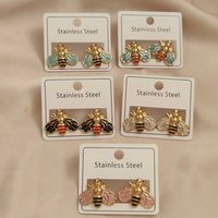 Trendy bee colorful enamel stainless steel earrings, waterproof and non-fading heavy metal earrings, wedding party gifts