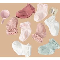 2pairs/lot Children's non slip socks for infants and young children 0-6 months girls' solid colored lace socks baby floor socks