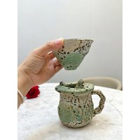 Handmade Ceramic Pour Over Coffee Set 3Pcs Blue Speckled Stoneware V60 Dripper & Server Mug Home Office Barista Brewing Kit Coff