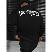 Men's autumn and winter fashionable casual loose Los Angeles letter print fleece pullover long sleeved round neck sweatshirt