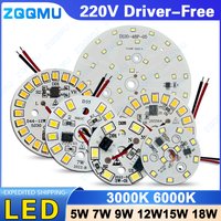 1PC AC220V Driverless 3W 5W 7W 9W 12W 15W 18W SMD2835 Round LED Chip Warm White White Light Bead for DIY Lamp PCB Module Bulb