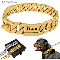 Strong Metal Titanium Solid Steel Collar 32mmStainless Steel Gold Dog Collar Lettering Custom Chain Bully French Fight Large Dog