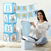 4Pcs Brown Bear Baby Balloon Boxes Set Teddy Bear Theme Baby Shower Party Balloon Blocks Gender Reveal Backdrop Decorations Phot