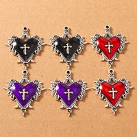 10pcs Enamel Gothic Cross Love Heart Charms Pendant for Necklace Earrings Bracelet DIY Metal Punk Jewelry Accessories Supplies