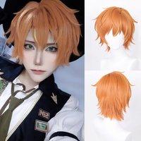 Anime Game Cosplay Orange Yellow Highlights Wig with Bangs Short Straight Synthetic Fluffy Wig Heat Resistant for Daily Party