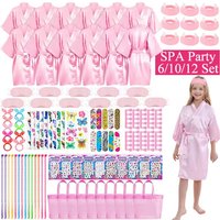 6/10/12 Set Spa Birthday Party Robes Gowns for Girls Kimono Satin Robe Hot Pink Spa Party Favors for Kids Child Birthday Spa Kit