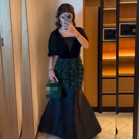 Customized Simple Charmeuse Beading Pleat Trumpet V-neck Long Dresses Bespoke Occasion Party Dresses Exquisite