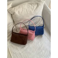 Delicate Small Square Suede Handbag Women's French Bread Bag Pink Retro Artistic Style Pure Color Youth Shoulder Bag Handbag