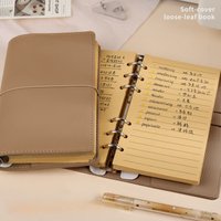 A6 Soft Pu Binder PU Clip-on Notebook Leather Loose Leaf Notebook Cover with Craft Line Notebooks Journal Stationery