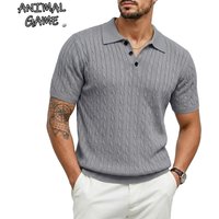 Summer Textured T-Shirts Man Short Sleeve Lightweight Knit Shirts Vintage Striped Shirts Knitwear Breathable Polo Shirts for Men