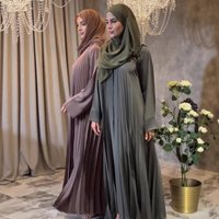 Elegant Pleated Muslim Abaya Kaftan Women Open Front Long Sleeve Cardigan Islamic Maxi Dress For Casual Daily Ramadan Occasion