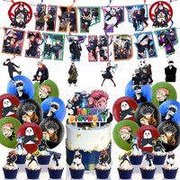 Jujutsu Birthday Party Decorations Includes Banner, Cupcake Topper, Hanging Swirls and Balloons Perfect for Kaisen Party Favors