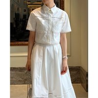 Korean Style Short Sleeve Beaded Ruffle Shirt Skirt Set High Waist Patchwork Summer Fashion Women's Two-Piece Outfit