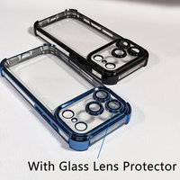 Luxury Plating Shockproof Clear Case For iPhone 17 16 15 Pro Max 17Pro 16Pro Lens Protection Cover For iPhone 14 13 Pro Max Case