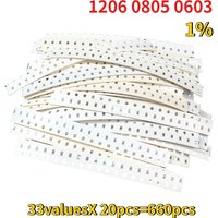 660pcs 1206 1% SMD Resistor 0805 0603 Resistors Assorted Kit 33 Values Each 20pcs 1R-1M 10K 100K 1K 100R Resistance Set