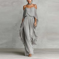 Simple Solid Color Off Shoulder Top+Pants Two Piece Set Spring Summer Chiffon Casual Outfit Ladies Elegant Commuting Party Suits