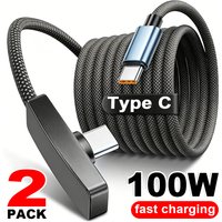 Kabel USB Type-C 90 stopni 10A 100W do szybkiego ładowania i transferu danych, przenośny kabel USB-C z kątowym złączem, wytrzymały, do telefonów i gier.