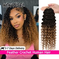WOWANGEL T1B/30 Deep Wave Crochet Hair 14-24 Inch Knotless Pre-Separated Curly Feather Human Hair Extensions For Women 40g/Pack