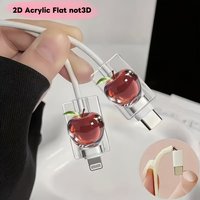 2pcs 2D Red For Apple Phone Cable Protector Cover with Adorable Design Type-C Connector Cover Compatible for iPhone Cable