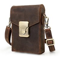 Vintage Crazy Horse Leather Phone Bag Handmade Single Shoulder Crossbody Multi Functional Large Screen Phone Storage Bag