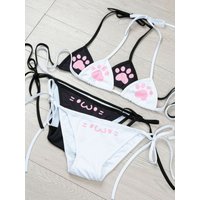 Luxury Cat Printed Bikini Swimsuits 3 Sets Beachwear Summer Japan Korea Cos Cute Soft Girl Pajama Sexy Vacation BIKINI 3 Suit