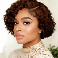 Human Hair Short Curly Pixie Cut Wig 13x4 Lace Front Wig for Women, Natural Black Pre Plucked Hairline Wig