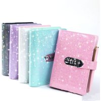 New A6 Laser Coded lock PU Clip-on Notebook Leather Loose Leaf Notebook Cover Notebooks Journal Kawaii Stationery