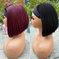 8inch Double Drawn Headband Bone Straight Bob Human Hair Wigs 250% Density Full Machine Made Human Hair Wig for Black Women